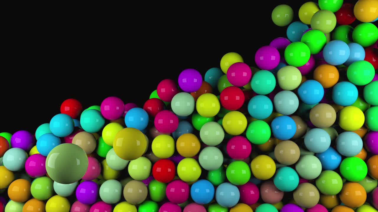muchas bolas brillantes abstractas y coloridas caen, el fondo generado por computadora en 3d