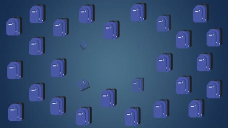 animation of multiple school bag and book icons against copy space on blue gradient background