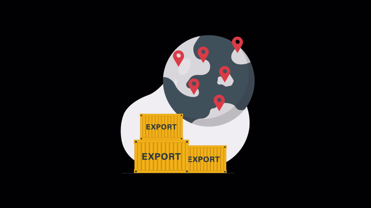 Animated Export Containers with Global Map and Location Pins