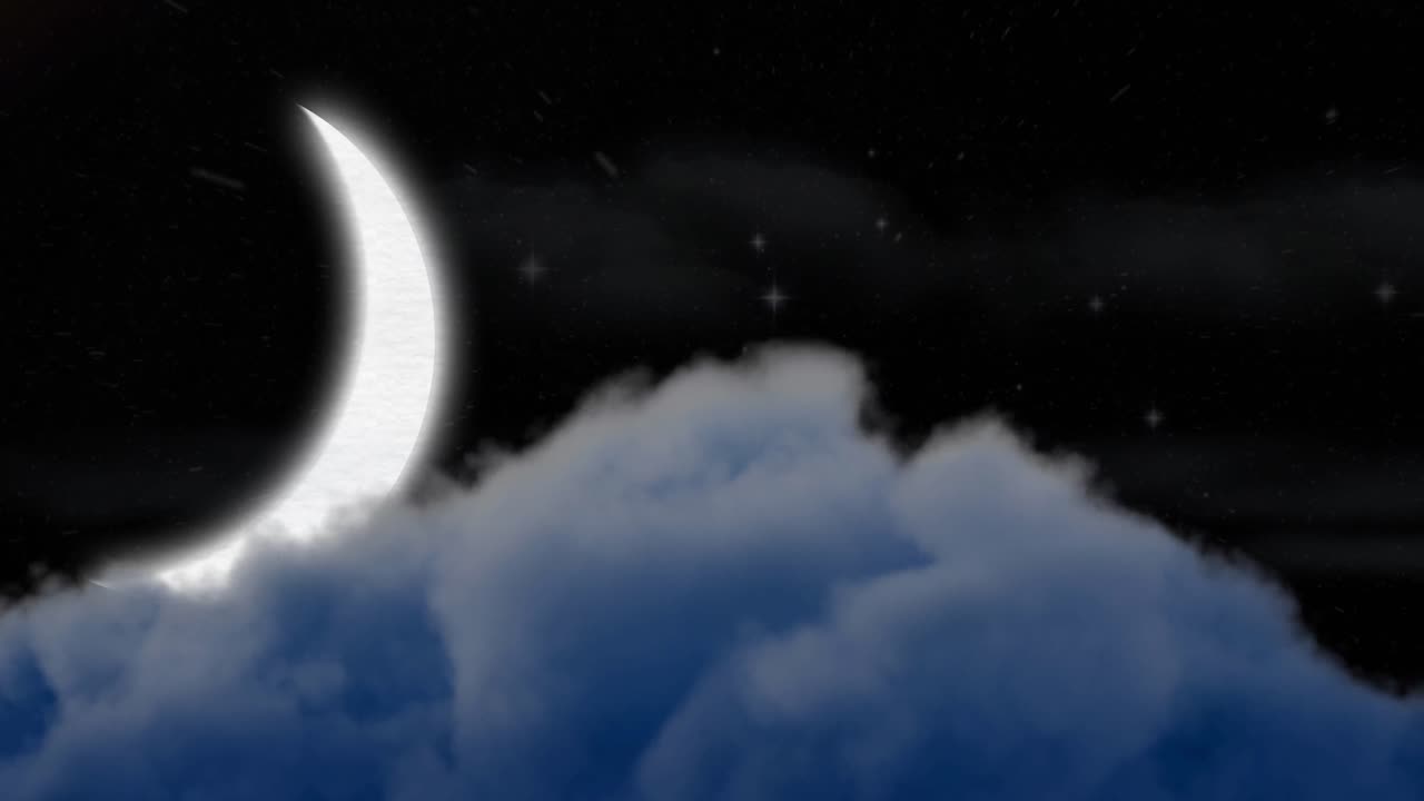 검은 바탕에 움직이는 달과 구름의 애니메이션