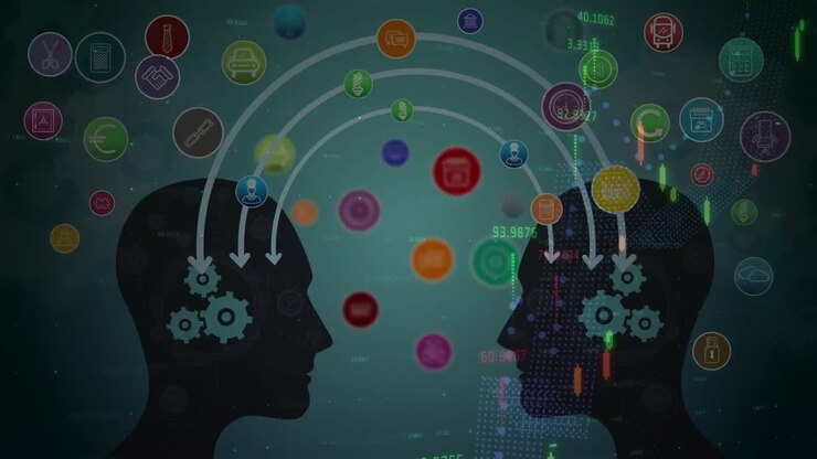 Animation of diverse data, gears adn graphs on dark green background