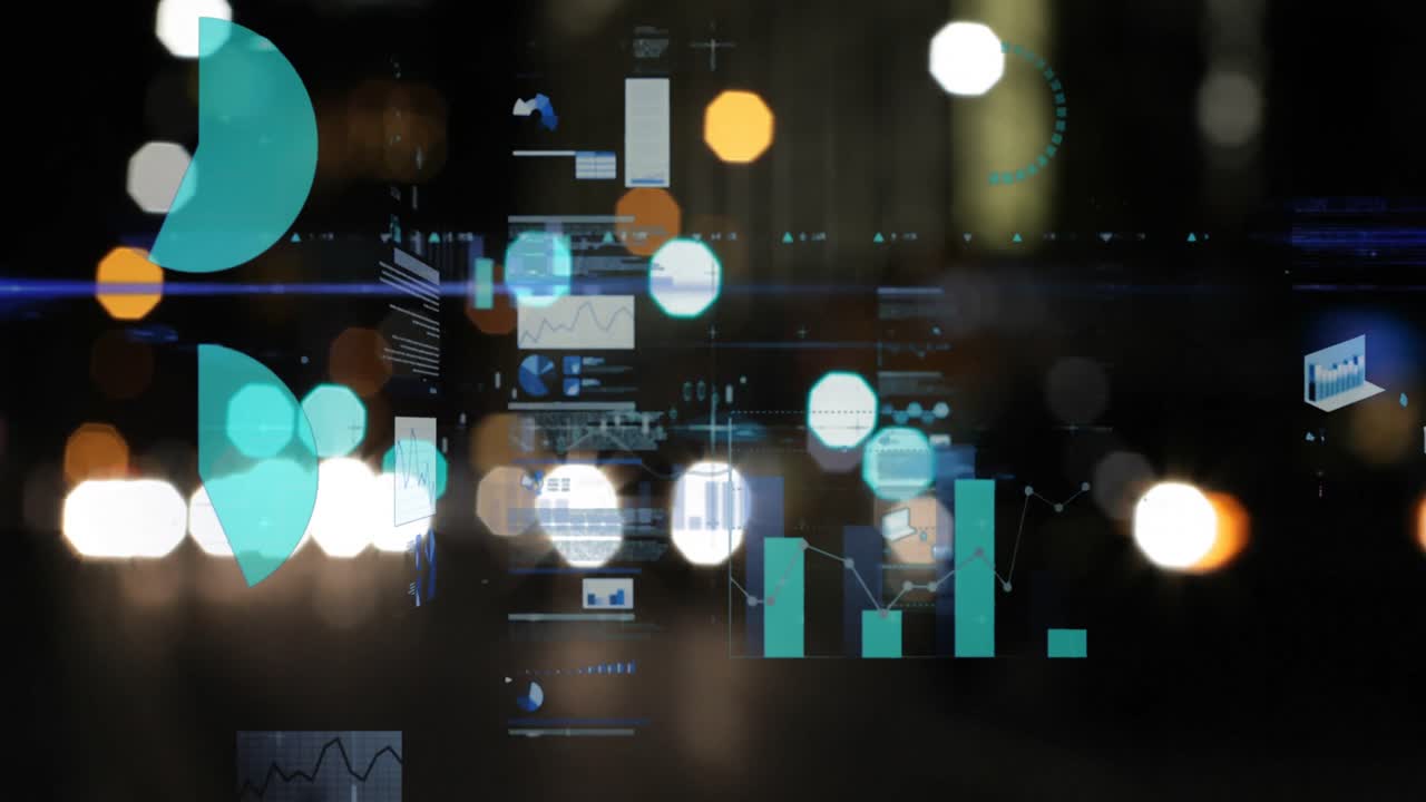 도시 풍경 위의 통계 처리의 애니메이션