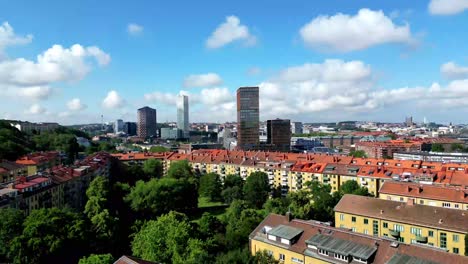 aerial towards the citygate and kineum office buildings in gothenburg, sweden