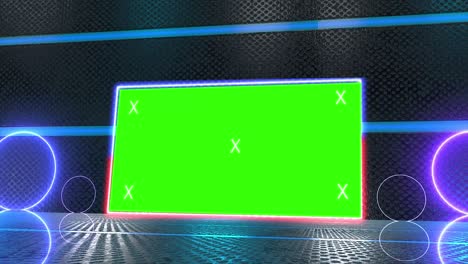 túnel creativo abstracto y pantalla verde modelo de cartelera del canal alfa. neón, bares y tecnología de led púrpura azul, ciencia ficción, renderizado cyberpunk futurista en 3d con marco en blanco.