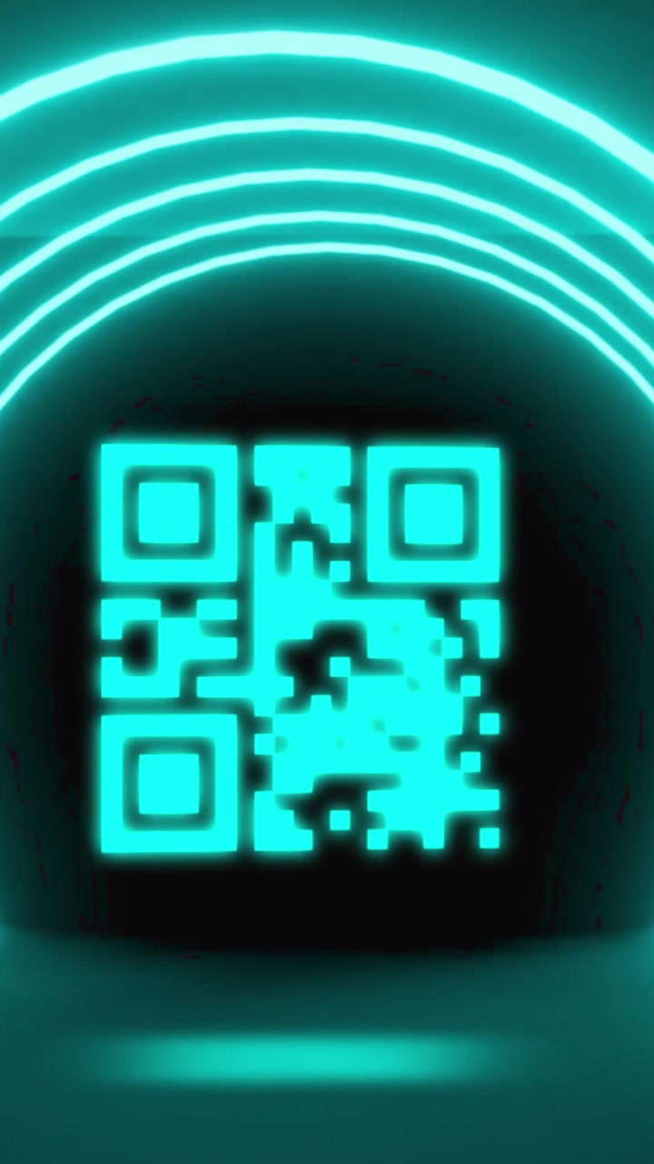 Animation of illuminated barcode and circles against abstract background
