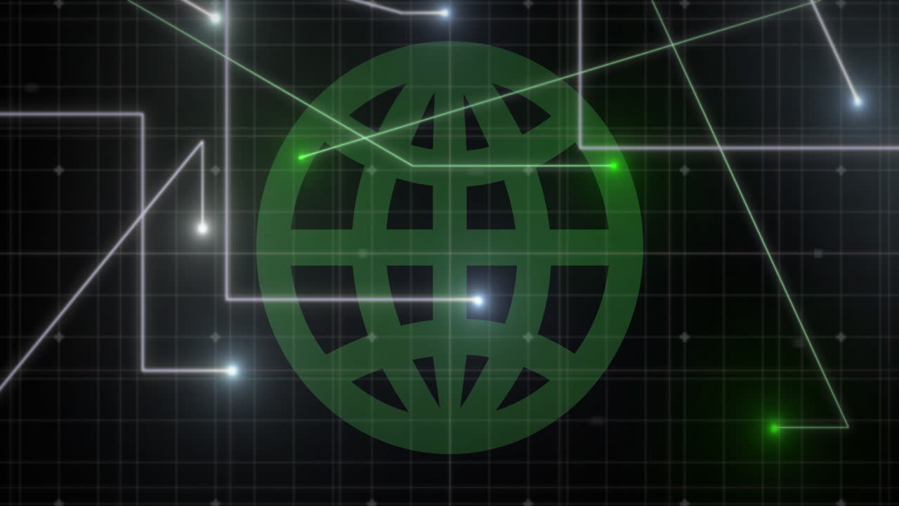 Animation of network of connections over green globe
