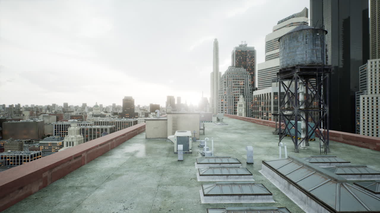 Rooftop View of a City Skyline