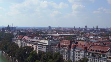 breathtaking aerial top view flight gold angel of peace column city town munich germany bavarian, summer sunny cloudy sky day 23