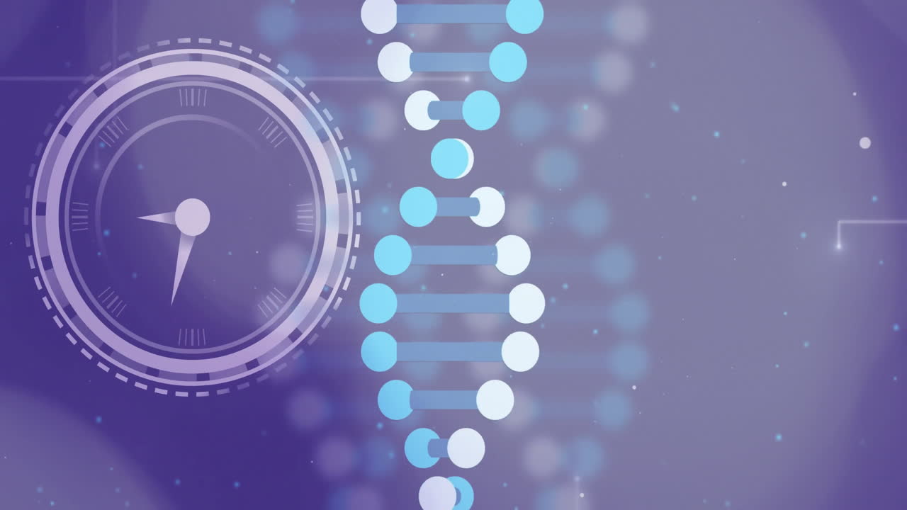 흐릿한 배경에서 시계 및 dna 스트랜드 애니메이션