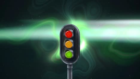 Animation-of-traffic-lights-over-neon-wave-on-dark-background