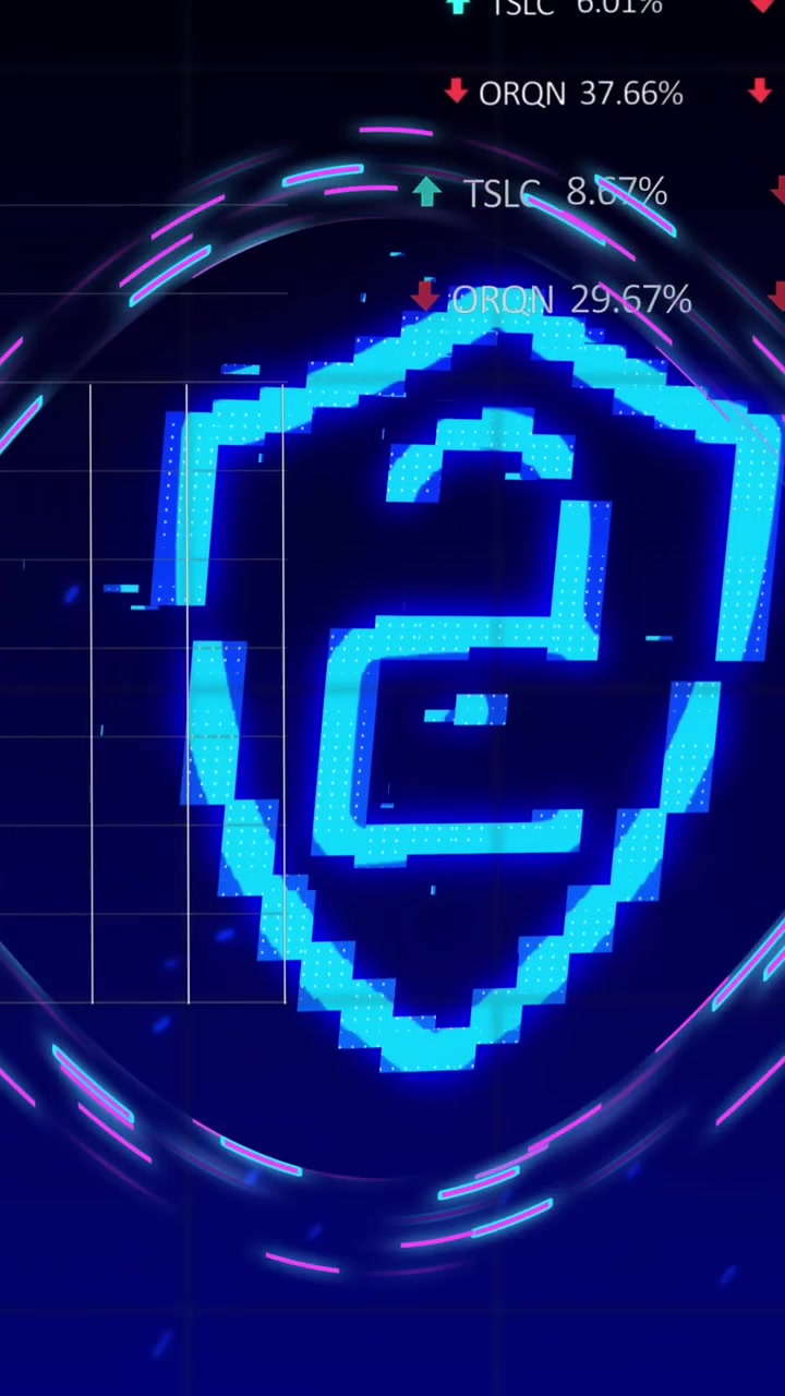 Animation of padlock, data processing over light trails