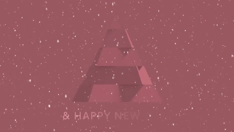feliz texto de navidad contra el árbol de navidad y los copos de nieve que caen