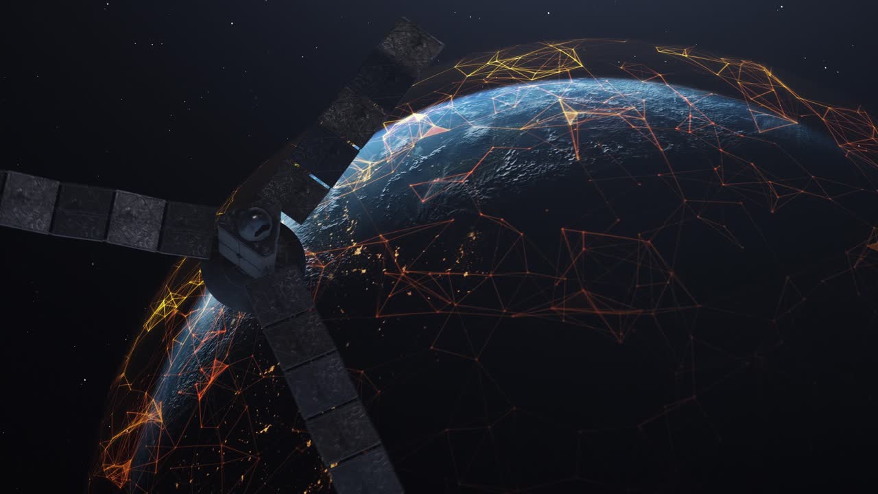 satélite en órbita alrededor del planeta tierra - animación