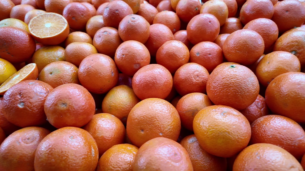 Vibrant Display of Fresh Citrus Oranges at a Market