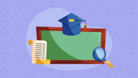 sombrero de graduación con animación de pizarra