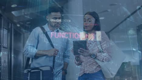 animation of data processing over diverse business people in office