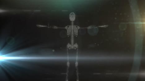 Animation-of-human-skeleton-spinning-over-glowing-green-background