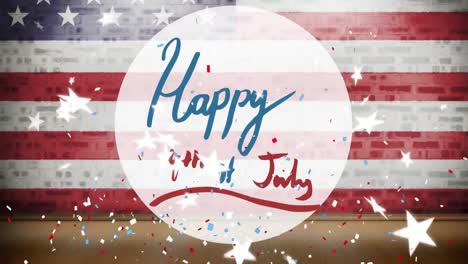 animation of happy fourth of july text over stars and american flag