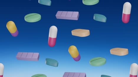 Animation-of-floating-pills-on-blue-background