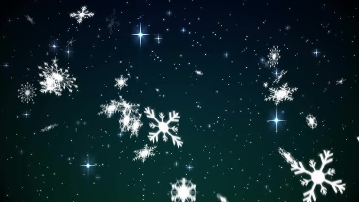 Snowflakes falling and stars twinkling, winter animation on dark background