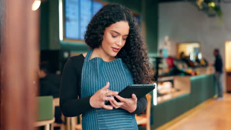 Cafe,-waitress-and-woman-success-on-tablet