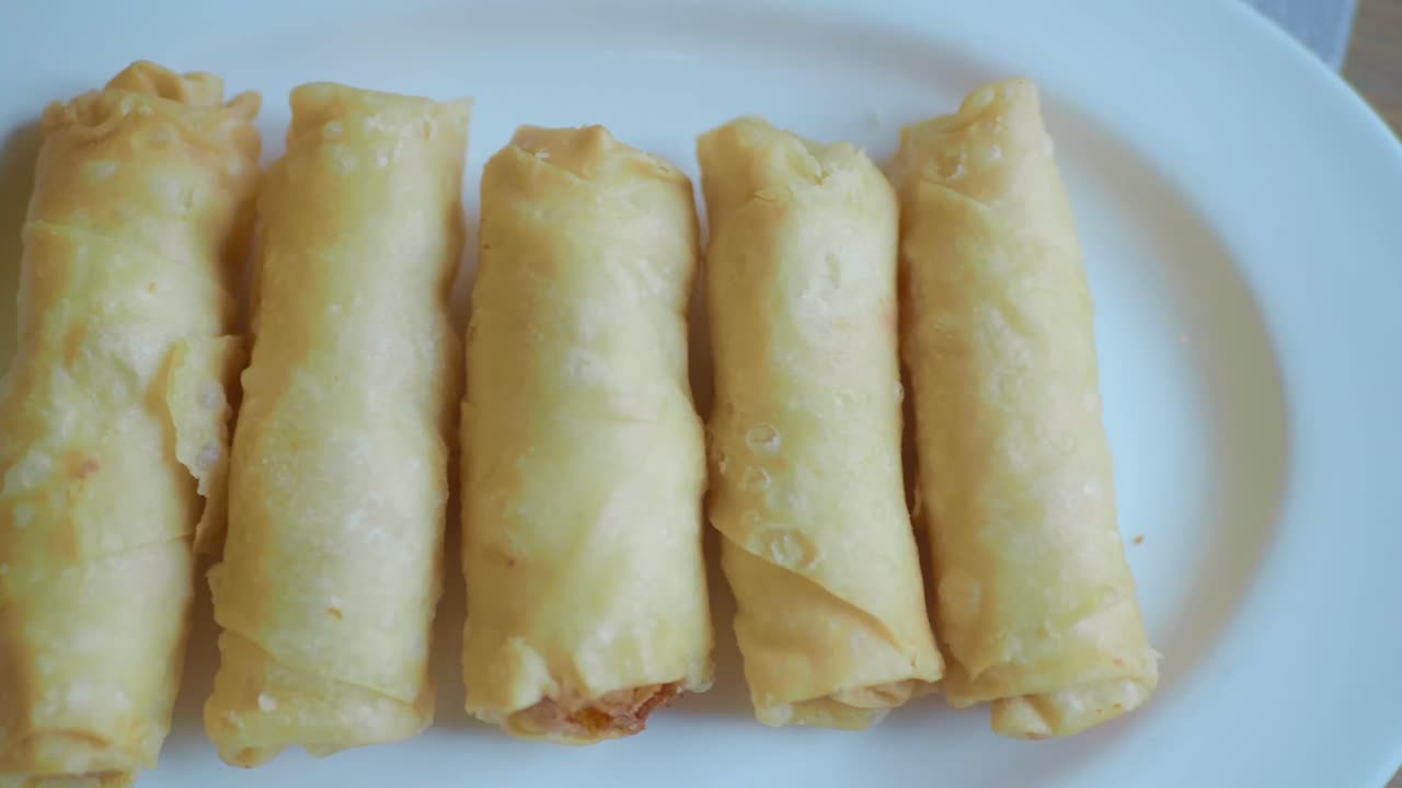 Fried Spring Rolls on a Plate
