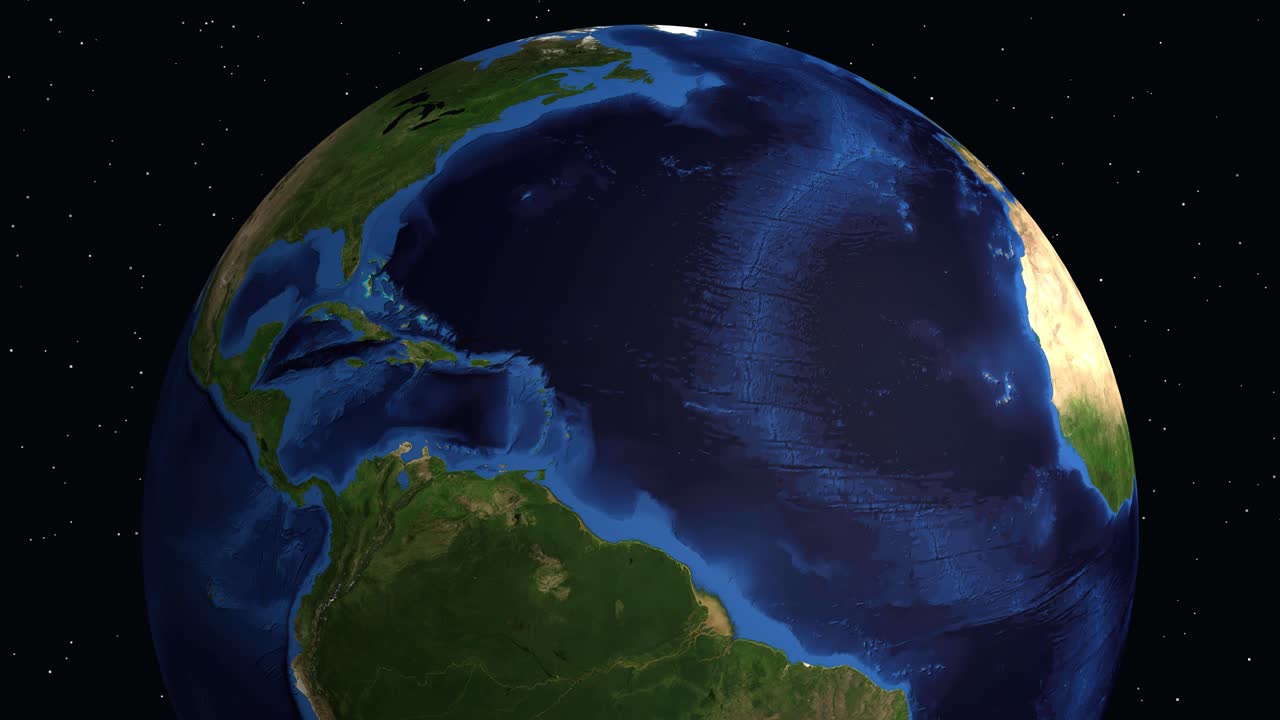 Globo digitale che ruota e zooma dallo spazio su Holguin, Cuba, visualizzando informazioni regionali specifiche.