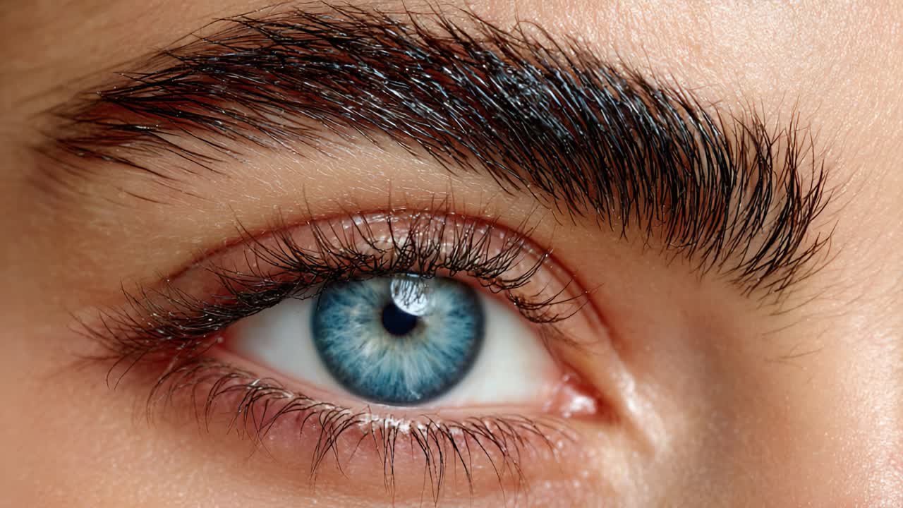 Primer plano de unos impactantes ojos azules con cejas definidas captados en dos fotogramas que muestran la belleza y el detalle del párpado y las pestañas