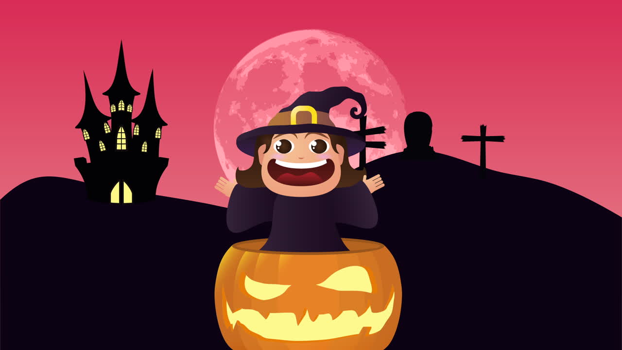 마녀 캐릭터와 함께 할로윈 어두운 장면