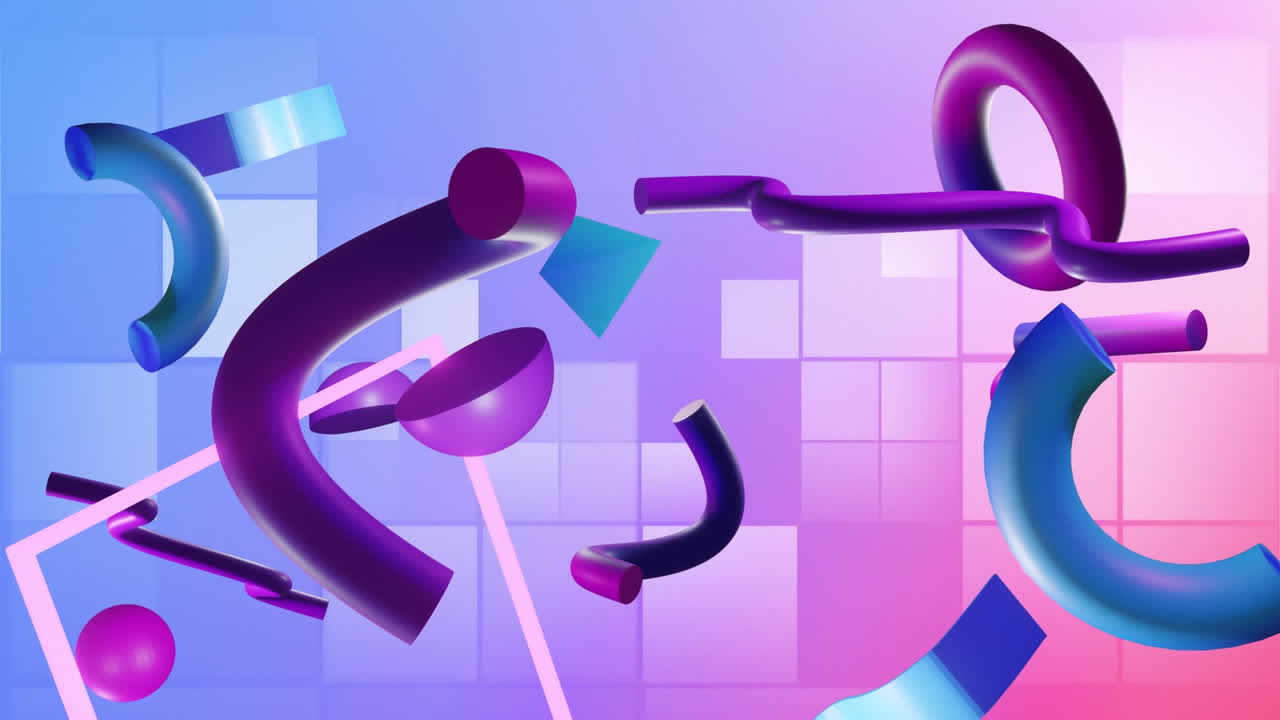 animación de formas 3d abstractas sobre un fondo azul y rosa