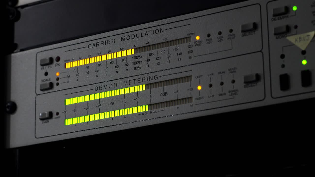 Close-up of an Audio Modulation and Demod Meter