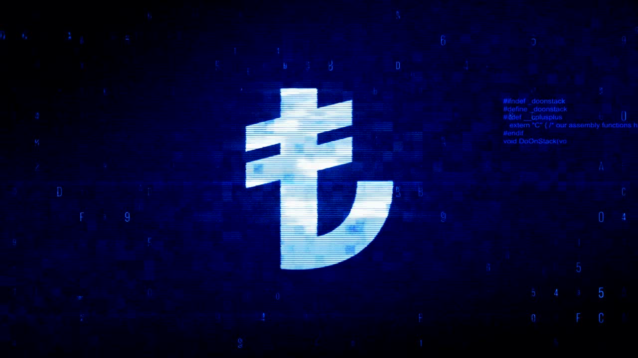 터키 리라 터키 통화 기호 디지털 픽셀 노이즈 오류 애니메이션