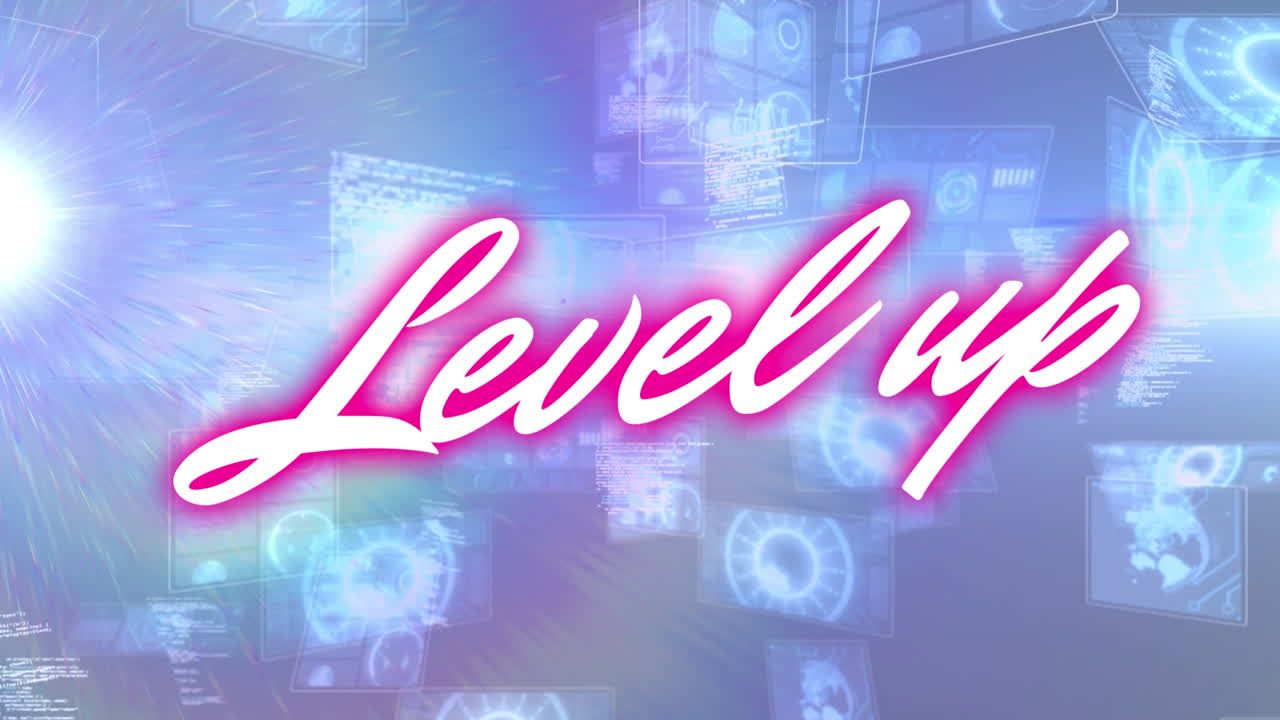 범위 스캐닝과 데이터 처리에 대한 레벨 업 텍스트의 애니메이션