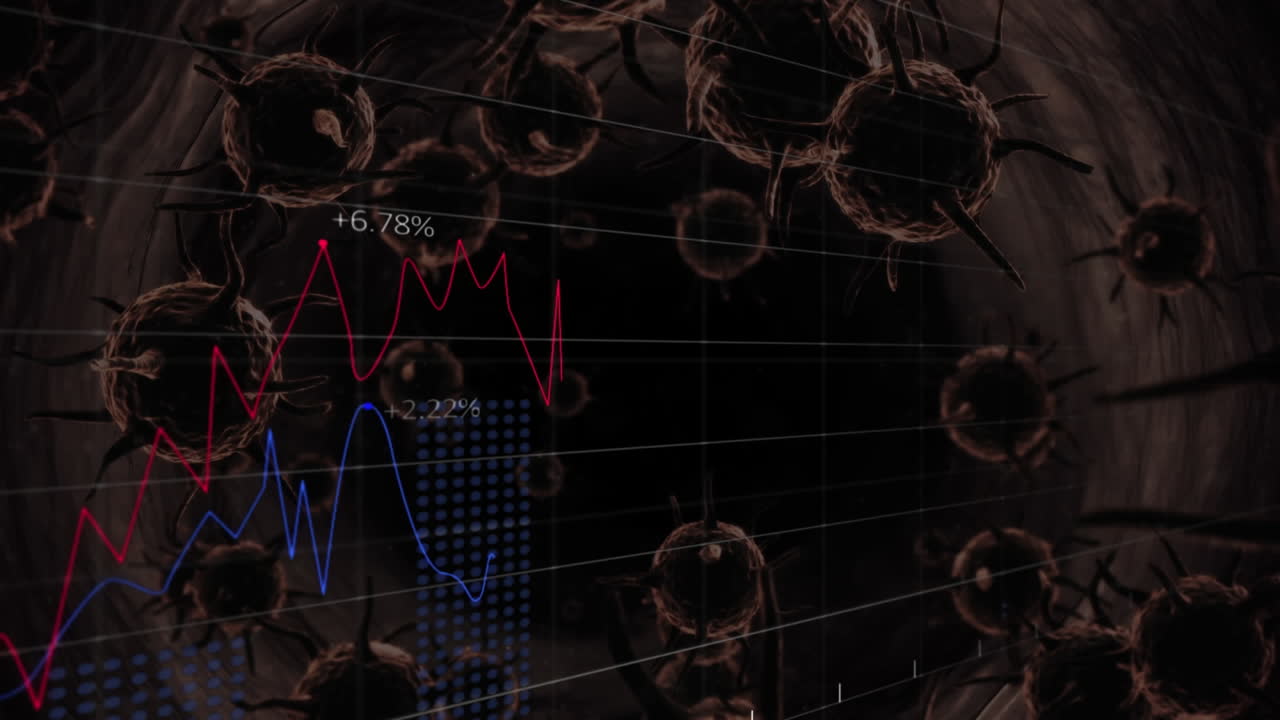 animación de las macrocélulas de la propagación del coronavirus covid-19 y procesamiento de datos