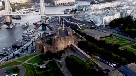 bird's eye view showing brest castle and surrounding at dusk
