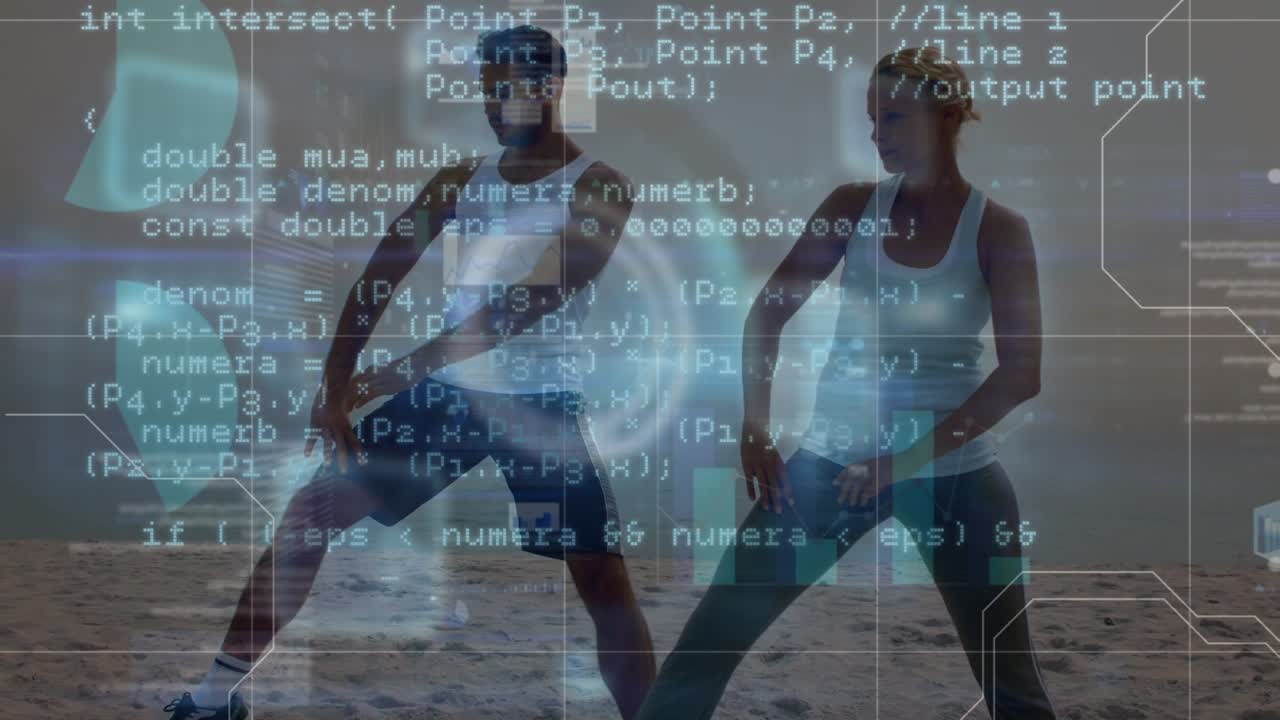 Animation of statistics and data processing on grey background