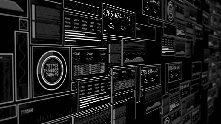 Animation of data processing over black background