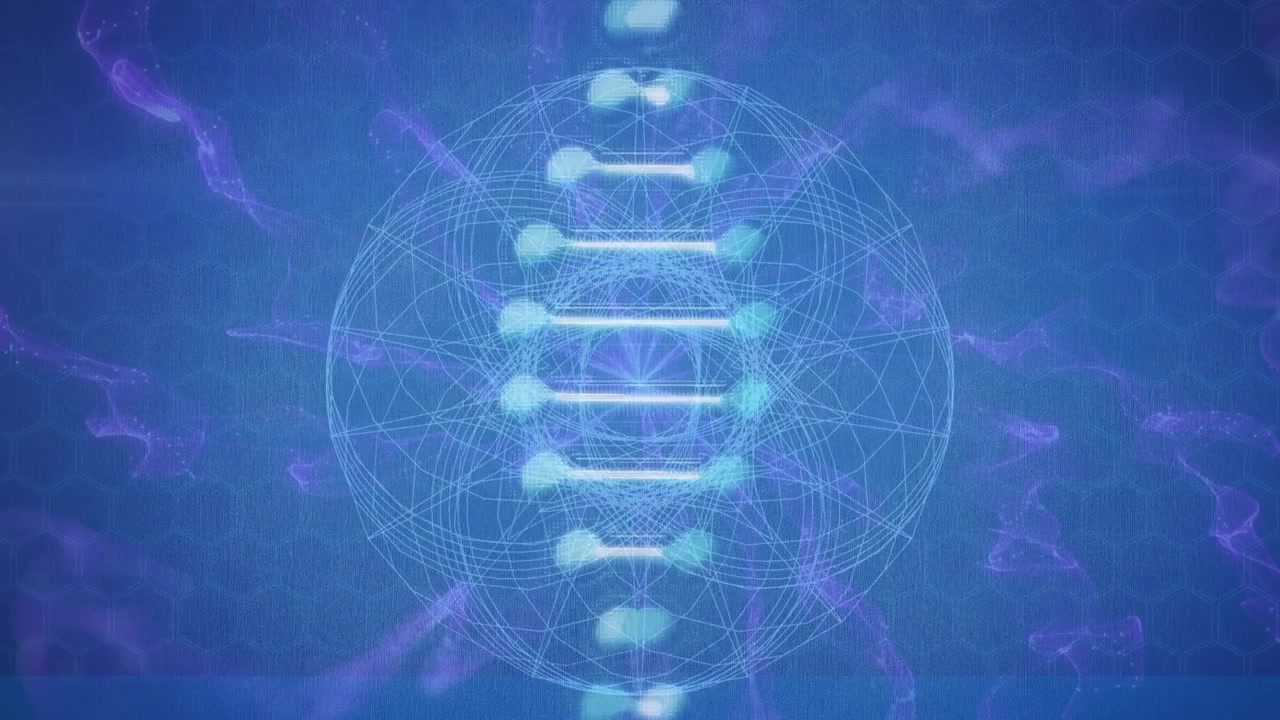 Animation of dna strand over circles on blue background