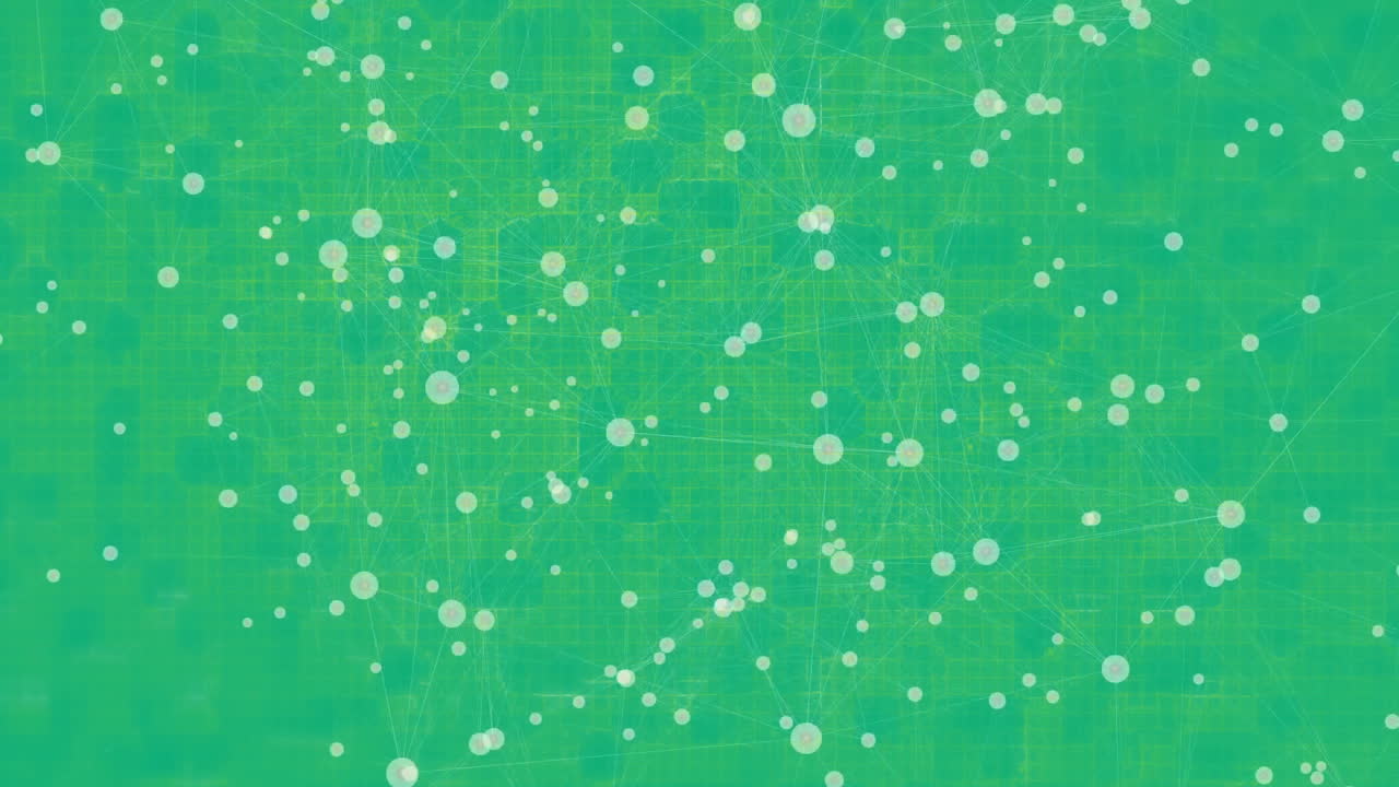 녹색 바탕에 있는 점 위의 연결 네트워크의 애니메이션