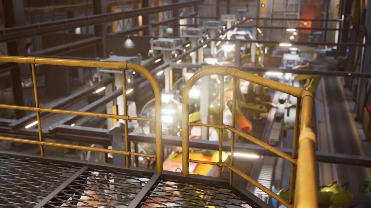 interior de uma fábrica de automóveis com uma linha de produção