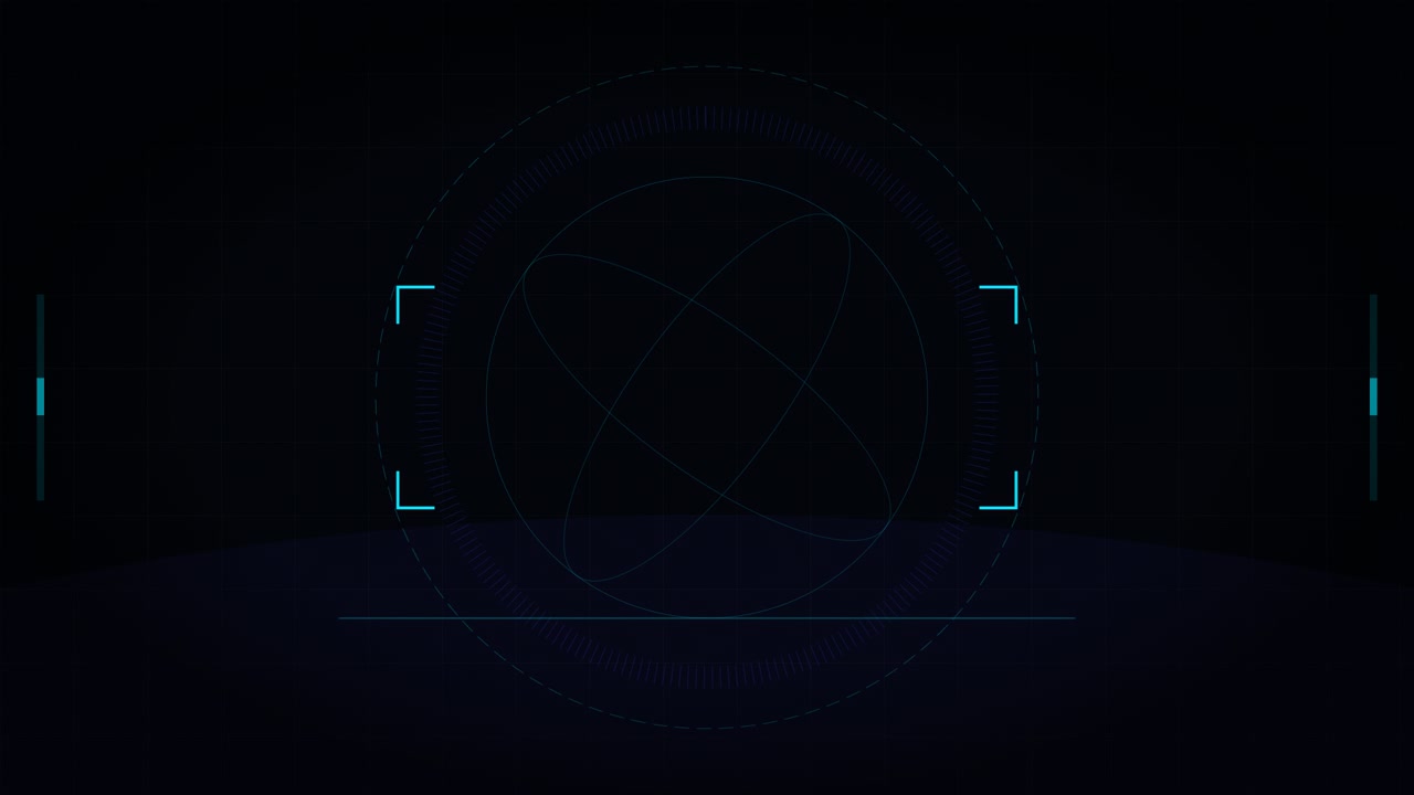 Interfaccia HUD digitale astratta con sfera geometrica rotante