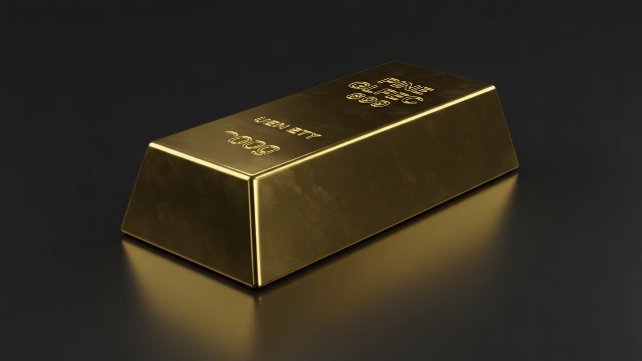 A Stunning Display of a Gleaming Gold Bar: Capturing the Radiance and Craftsmanship of Precious Metal Ingots in Two Dynamic Frames