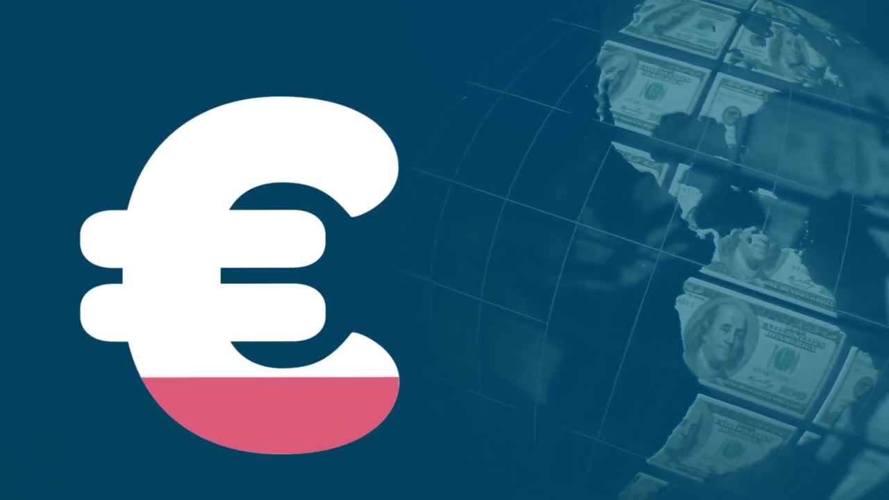 금융 데이터 처리에 대한 유로 표지판의 애니메이션