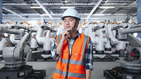 ingeniero que considera cuestiones de automatización en una fábrica