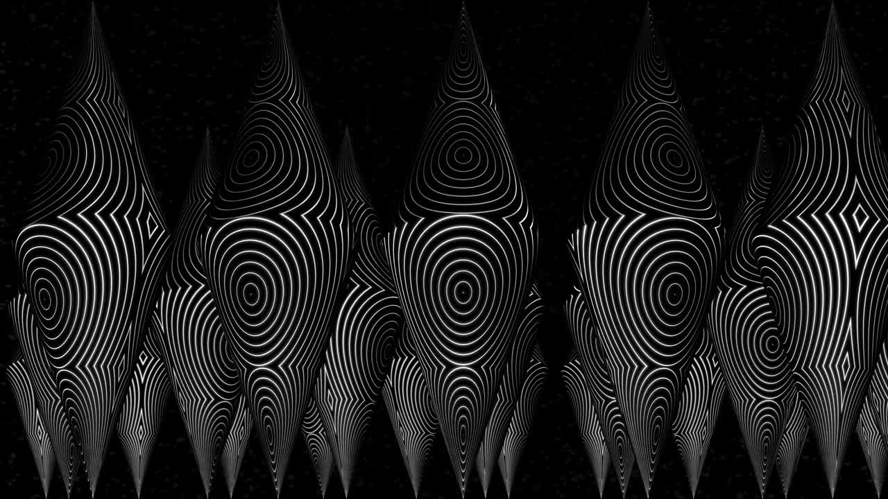 Contrasting pockmarked rows of cones. Concert background. 3d objects of an abstract scene. Living surface cones.