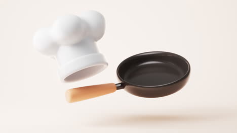 loop animation of cartoon style chef hat and kitchen ware, 3d rendering.