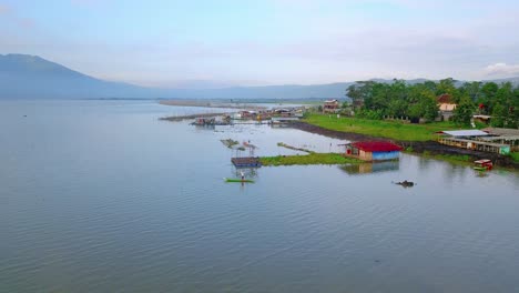 drone aerial view of fishing and farming village on rawa pening lake indonesia