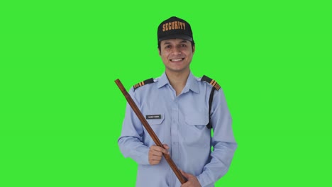 happy security guard smiling to the camera green screen