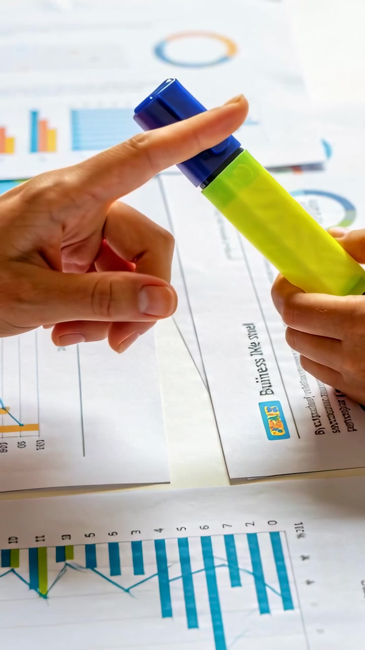 Vertical video: Pointing to cap, adult teaching child by removing highlighter cap on charts
