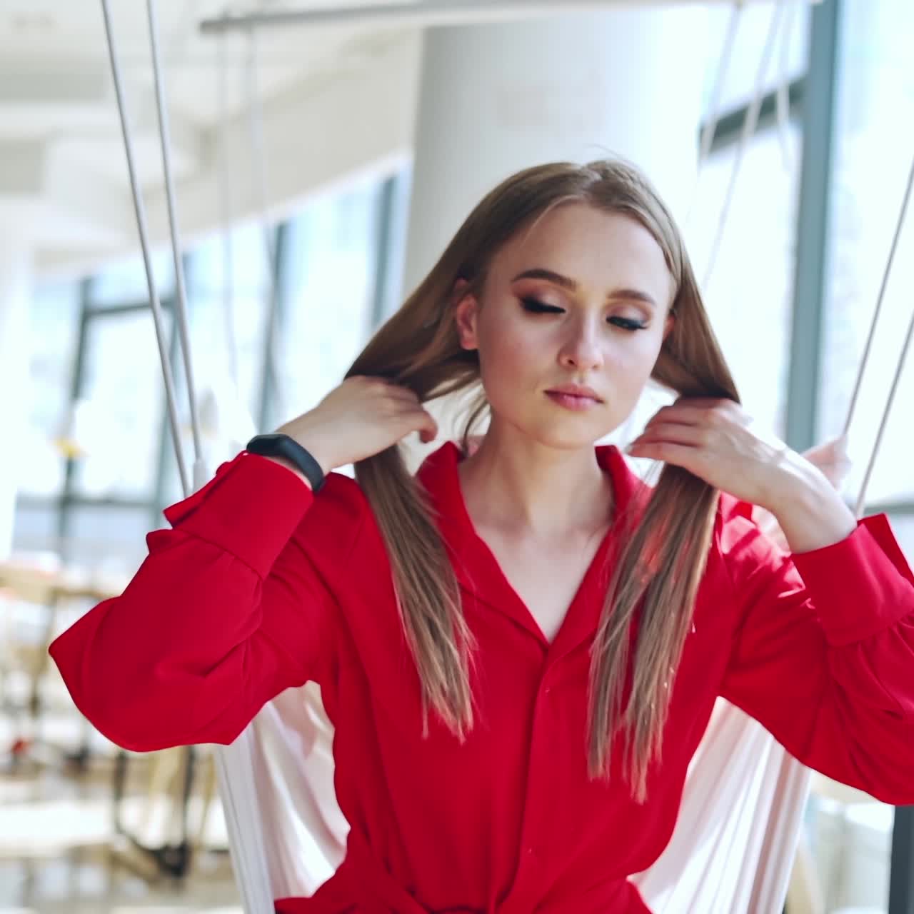 Happy beautiful woman in cafe